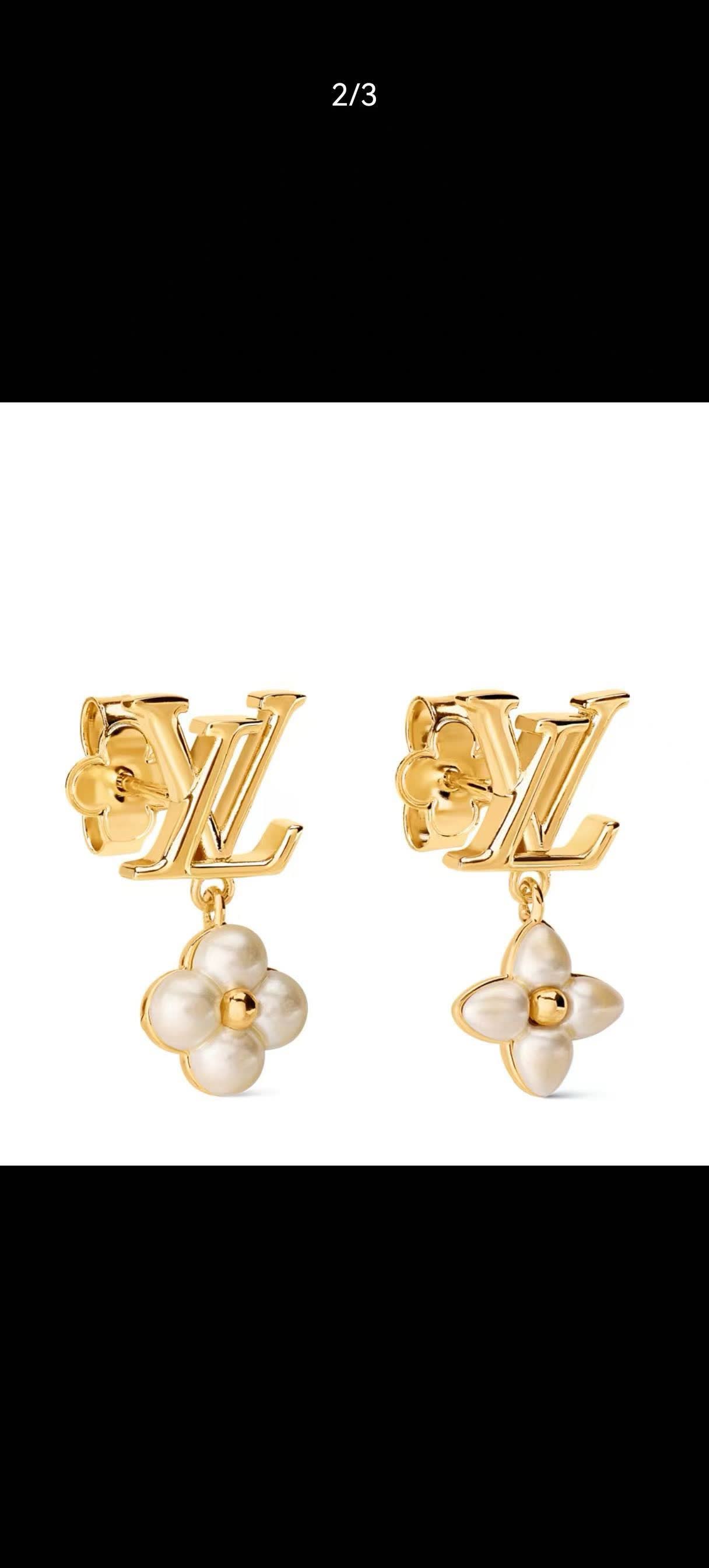 Louis Vuitton Gold Monogram Earrings with Pearl Flower Louis Vuitton Gold Monogram Earrings with Pearl Flower